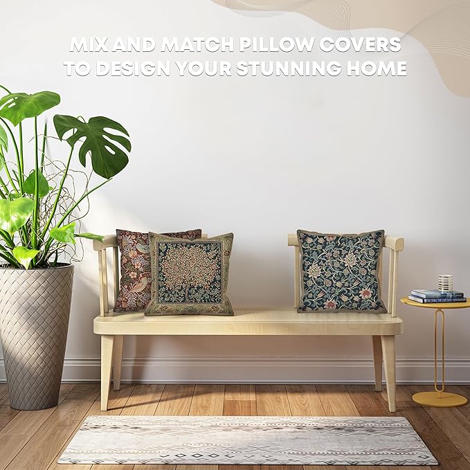 Charlotte Home Furnishings Throw Pillow Covers 16x16 in, Green Tree Decorative Couch Pillow Covers, Boho Decor European Tapestry Cushion Cases, Living Room Cozy Home Decor, Jacquard Woven Soft Cotton