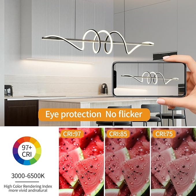 JAYMP Dining Room LED Chandelier 56W Dimmable Kitchen Island Light Modern Pendant Light Geometric Design Hanging Light Fixture Black 39 Inches