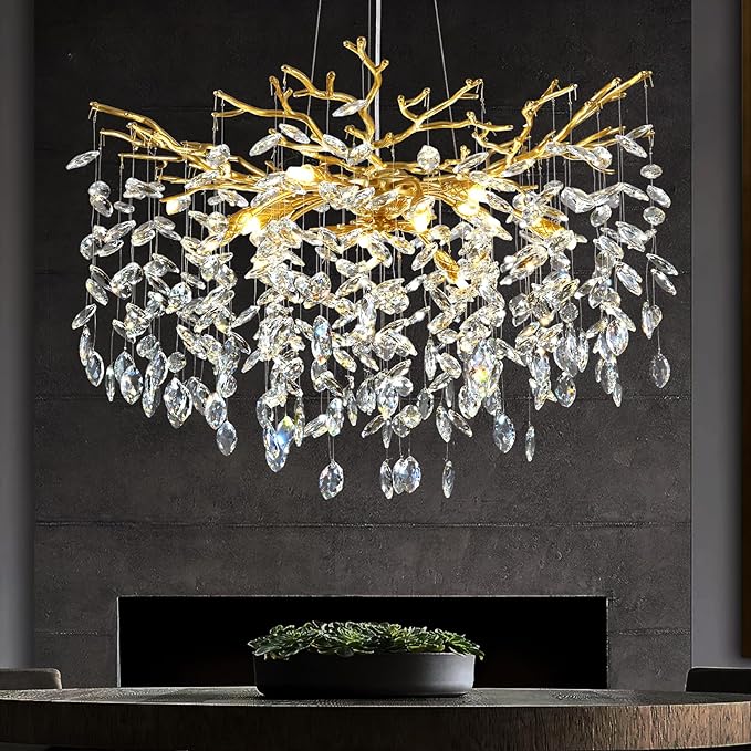 Modern Crystal Chandelier, 30" Chandeliers for Dining Room,Gold K9 Crystal Tree Branches Crystal Chandelier,10-Light Living Room Chandeliers, Fo Entryway,Foyer,Bedrooms