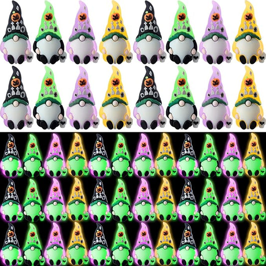 Wesiti 50 Pcs Luminous Halloween Mini Gnomes Figurines Bulk Glow in Dark Miniature Ornaments Hide and Seek Tiny Gnomes Figures Statue Halloween Party Favor Bag Fillers Garden Dollhouse Decor Gifts