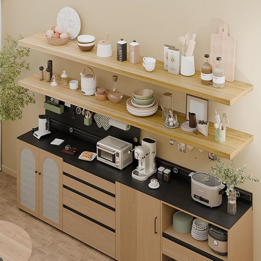 IAE Floating Wall Shelves 72 inch,Bathroom Shelves Wall Mounted,Invisible Shelves Floating Kitchen Shelves,Wooden Wall Shelves with Brackets for Living Room Wall Mounted,Easy Install,Set of 2,Natural