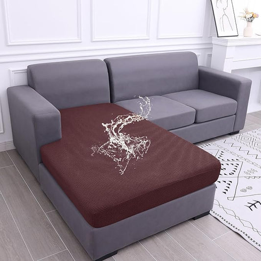 hyha Waterproof Sectional Couch Covers, Non Slip Sofa Couch Cushion Covers L Shape, Thick Stretch Jacquard Fabric, Washable Sofa Slipcovers with Elastic Bottom (1 Piece for Chaise, Chocolate)