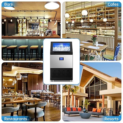 Ice Machine Commercial Ice Maker Machine, 450 Lbs /24H, 200 lbs Bin, Under Counter Built-in or Freestanding, Stainless Steel Household Use, Restaurant Bar Kitchen Cafe