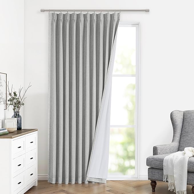 Vision Home Light Gray Pinch Pleated Full Blackout Curtains Linen Blended 60" Wide Thermal Insulated Window Panels for Bedroom Living Room Darkening Pinch Pleat Drapes with Hooks Back Tab 60"Wx72"Lx1