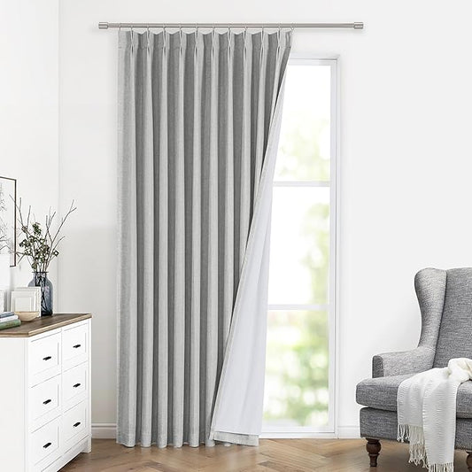 Vision Home Light Gray Pinch Pleated Full Blackout Curtains Linen Blended 60" Wide Thermal Insulated Window Panels for Bedroom Living Room Darkening Pinch Pleat Drapes with Hooks Back Tab 60"Wx72"Lx1