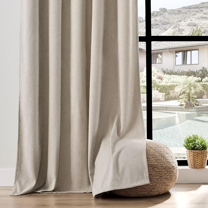 Joydeco Faux Linen Curtains 84 Inch Length 2 Panels Set, Light Filtering Curtains for Bedroom, 52 Inches Wide Living Room Drapes with Rod Pockets(52x84 inch, Linen)