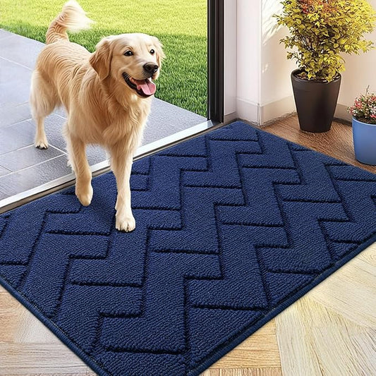hicorfe Indoor Doormat,Front Back Door Mat Rubber Backing Non Slip Door Mats 24"x35" Absorbent Resist Dirt Entrance Doormat Inside Floor Mats for Entryway Washable Low-Profile (Navy Blue)