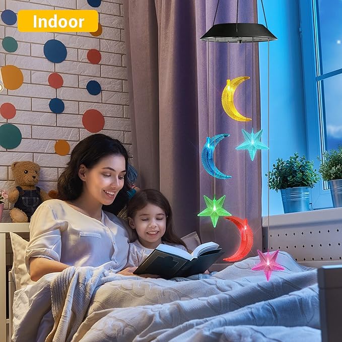 Toodour Solar Wind Chimes, Color Changing Wind Chimes Moon and Star, LED Decorative Mobile, Gift for Mom Grandma, Waterproof Outdoor Moon Star Light for Garden, Patio, Yard, Window Outdoor Decor