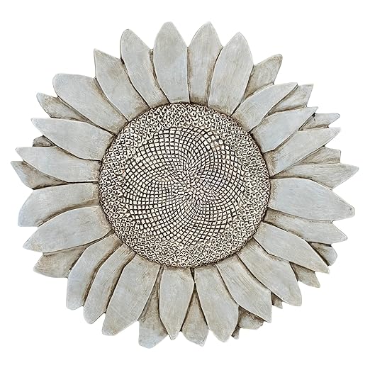 NAT & Jules Sunflower Shaped Dimensional Indoor Outdoor 12 inch Cast Resin Decorative Garden Stepping Stone, Patio, Walkway Sculpture Yard Art, Stone Grey
