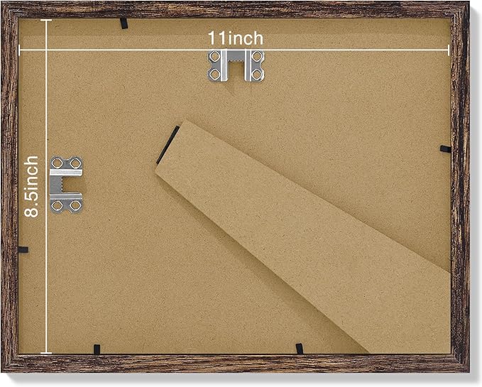 Vittanly 8.5x11 Picture Frames Set of 9, Shatter Resistant Plexiglass, Display 6x8 Pictures with Mat or 8.5x11 without Mat, Photo Frames for Wall or Tabletop, Engineered Wood, Brown