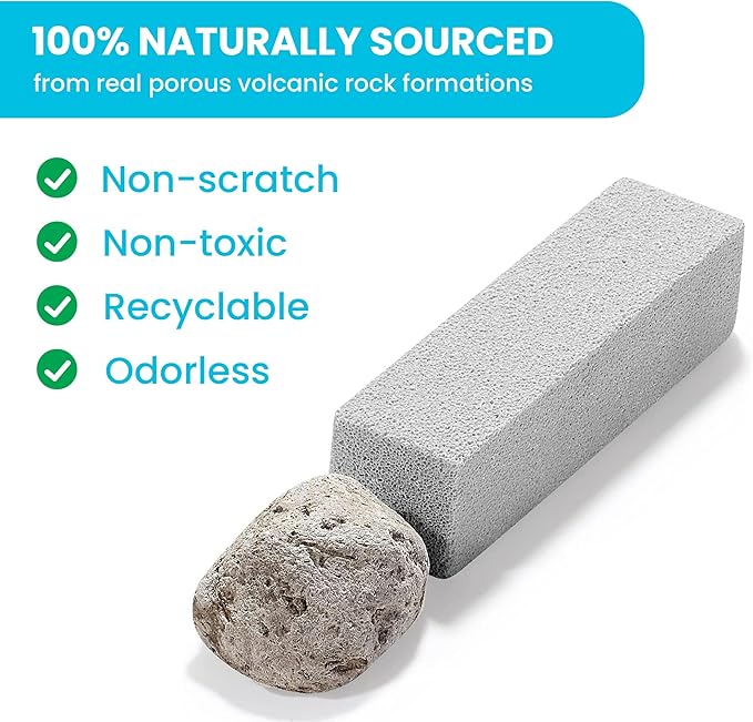 Pumice Stone Toilet Bowl Cleaner | Long Handle & Eco-friendly Screw-on Pumice Stones | Scouring Stick for Toilet Cleaning, Stain Removal on Toilets, Grills, Tiles, Grout & Pools | 6 Pack