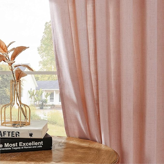Joydeco Linen Curtains for Living Room,Light Filtering Rod Pocket Back Tab Semi Sheer Drapes Window Long Curtains 108 inches Long Sheer Bliss