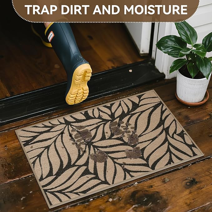 Front Door Mat Indoor Outdoor Entrance, 31''x47'' All-Season Waterproof Welcome Mat, Heavy Duty Non-Slip Rubber Backing, Patio Porch Doormat, Low Profile, Trap Dirt and Moisture, Brown