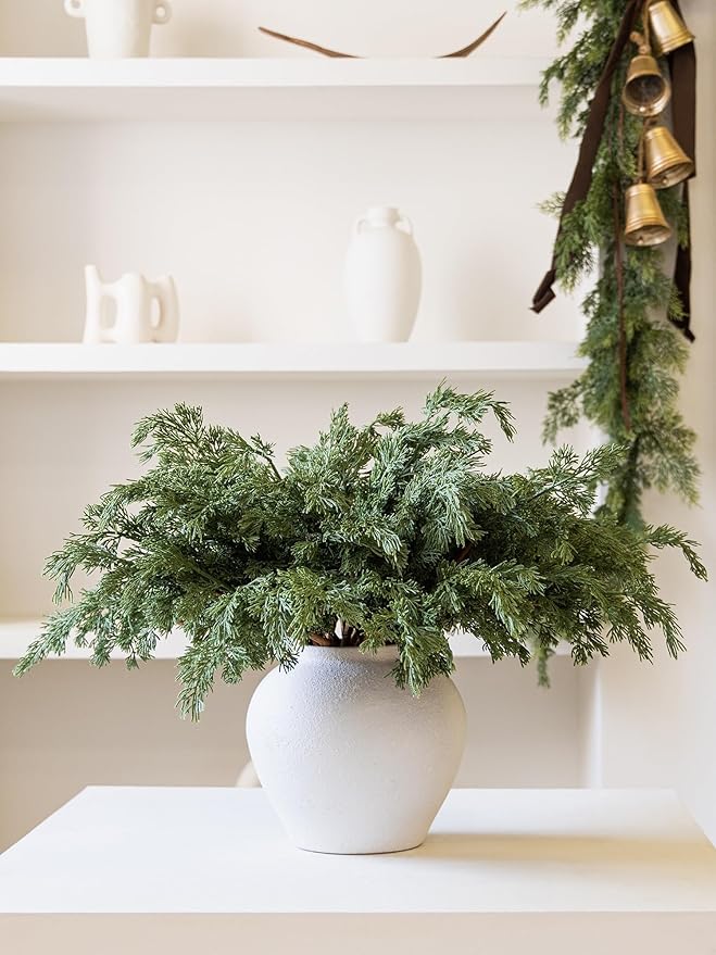 MISSPIN 12 Pcs 21.5 Inches Christmas Cedar Branches, Cedar Artificial Christmas Branches DIY Crafts Faux for Xmas Indoor Outdoor Home Decor