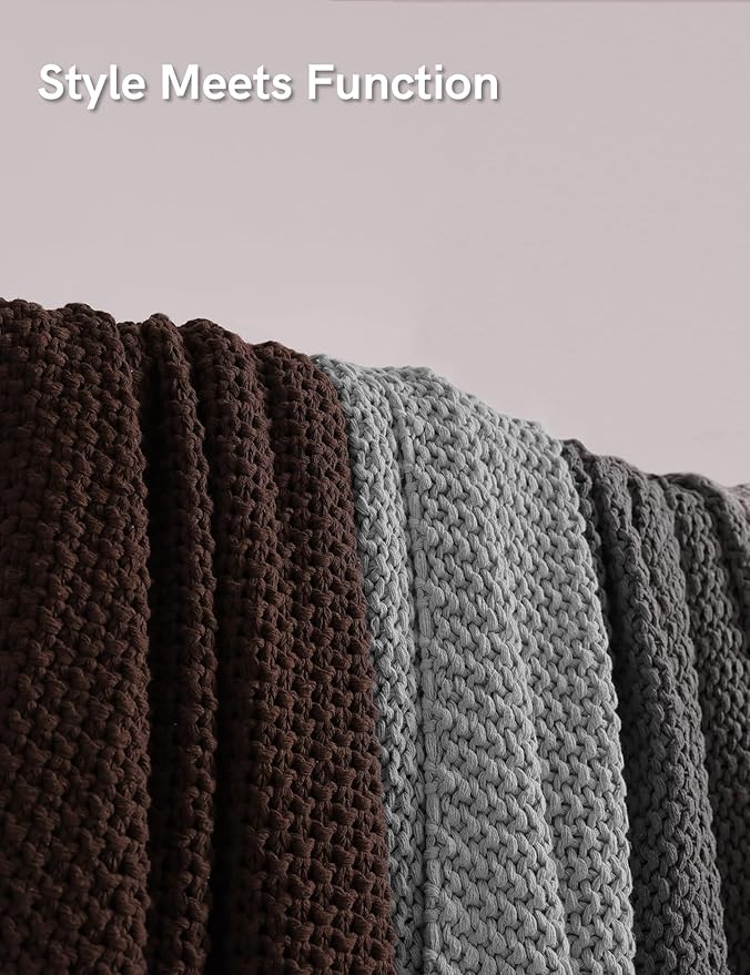 YnM Chunky Cotton Knit Throw Blanket, Cable Knit Throws for Bed Couch Sofa, Comfy & Relaxing, Decorative Piece for Farmhouse Modern Boho Rustic Scandinavian Chic Vibe, Moon Grey 60x80 Inches