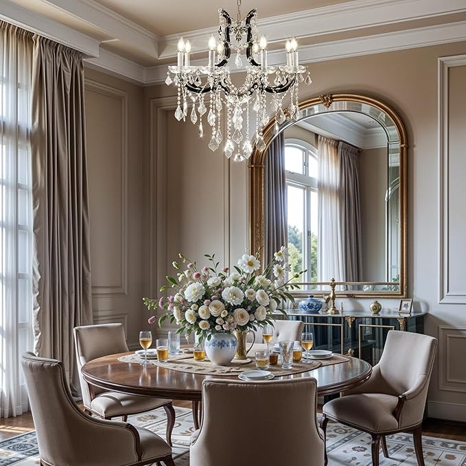 Modern Crystal Chandeliers, Black Chandelier Light Fixtures, 29''Candle Chandeliers for Staircase Hallway Living Room Entryway, 8 Lights