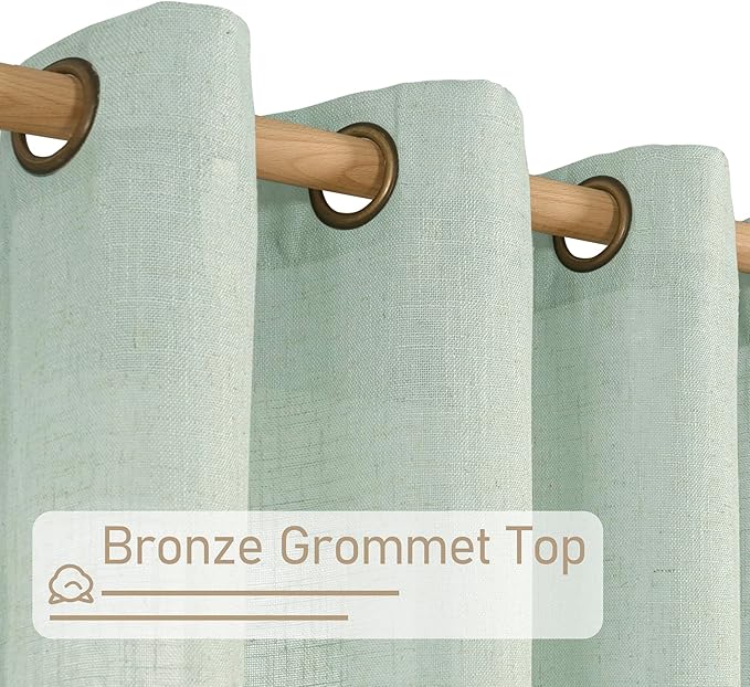 LAMIT Sheer Linen Curtains 63 inches Long for Bedroom, Bronze Grommet Linen Drapes Light Filtering Semi Sheer Curtains for Small Window/Farmhouse, 2 Panels (52 x 63 Inch, Light Sage)