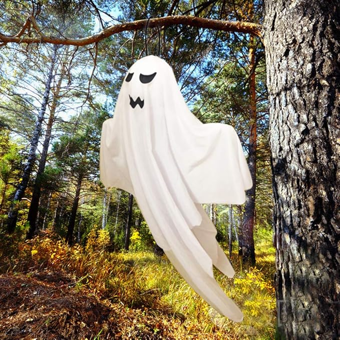 4 Pack Halloween Hanging Ghosts, 27.5" Cute Flying Ghost Decorations for Front Yard Patio Lawn Garden Party Décor and Holiday Decorations
