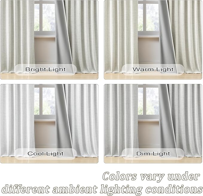 92 Inch Long Curtains 2 Panels,Back Tab Hook Belt with Hooks,Modern Neutral French Style Pleat Look Soundprof Linen Drop Cloth Traverse Blackout Curtains for Living Room 50W x 92L Natural Cream