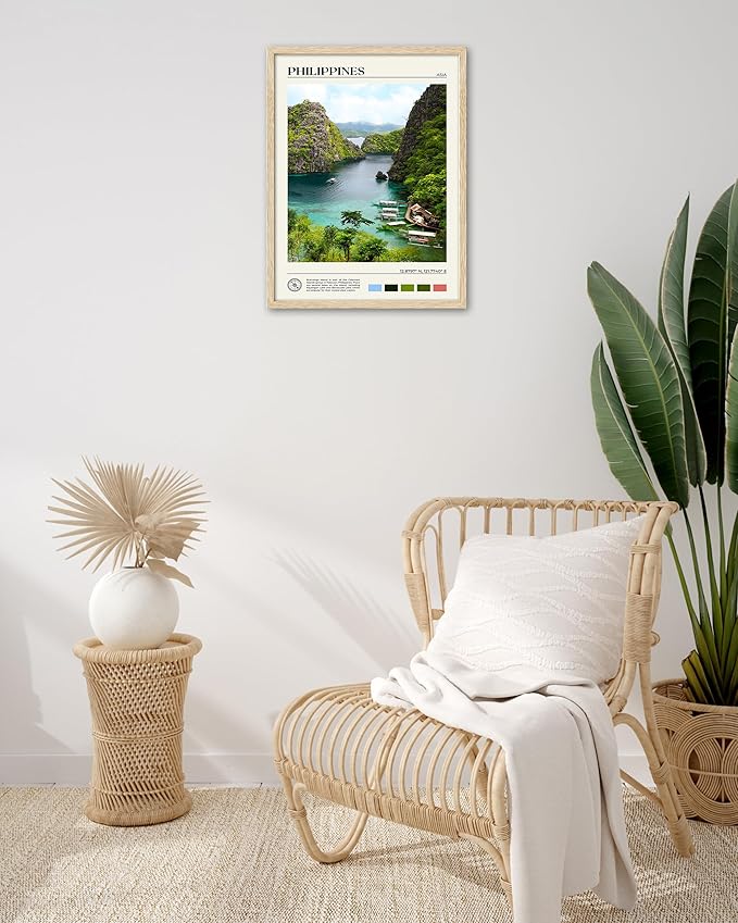 HesenDot Natural OAK Wood Framed Philippines Natural Scenery Wall Art,12x16in Busuanga Island Landscape Canvas Print,Urban Landmark Wall Decor for Living Room,Bedroom,Office Gallery,Set of 1