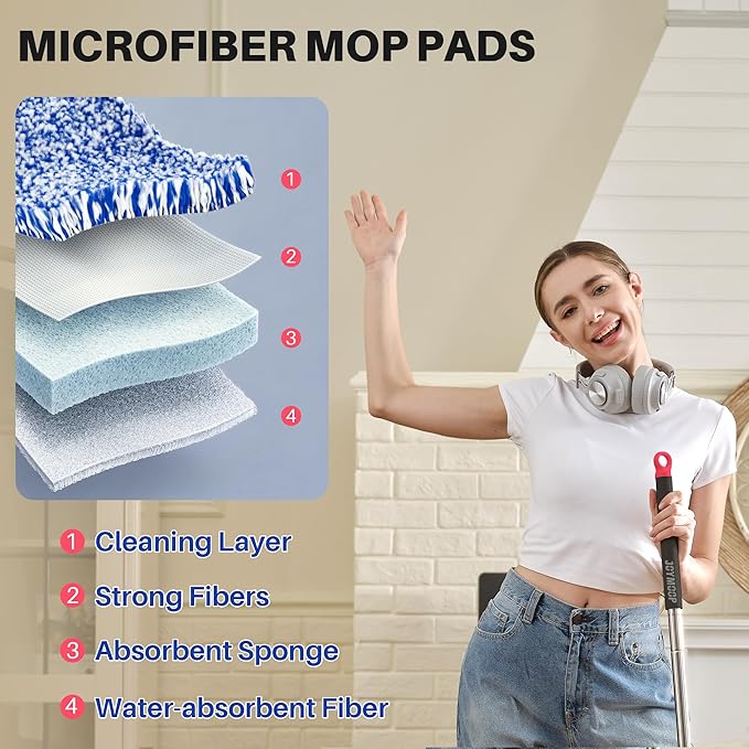 JOYMOOP Mop and Bucket with Wringer Set, Hands Free Flat Floor Mop and Bucket, with 6 Washable Microfiber Pads, Wet and Dry Use, Floor Cleaning System - Black+Red+Slate Blue