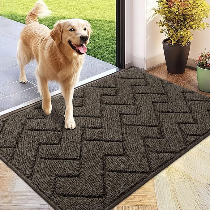 hicorfe Front Door Mat Outside Entrance,24"x35" Absorbent Muddy Dirt Resist Welcome Door Mats Outdoor Indoor,Stain and Fade Resistant,Non Slip Backing Entry Mat Doormat for Entryway (Latte)