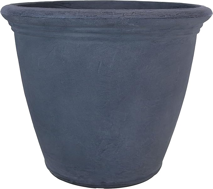 Sunnydaze 20-Inch Anjelica Large Plastic Pot for Plants - Outdoor Polyresin Round Planter with Drillable Drainage Holes - Slate