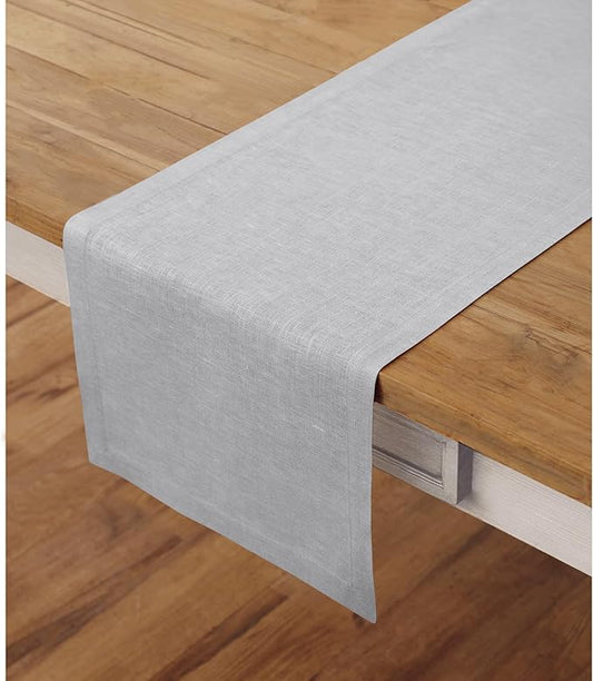 Solino Home Linen Soft Grey Table Runner 90 Inches Long - 100% Pure Linen 14 x 90 Inch Table Runner for Fall, Autumn, Thanksgiving - Fete