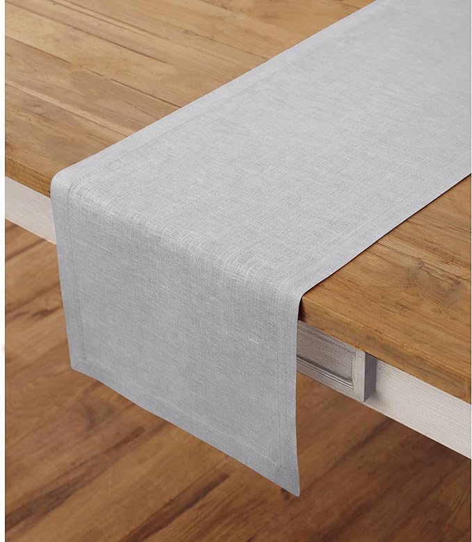 Solino Home Linen Soft Grey Table Runner 120 Inches Long - 100% Pure Linen 14 x 120 Inch Table Runner for Fall, Autumn, Thanksgiving - Fete