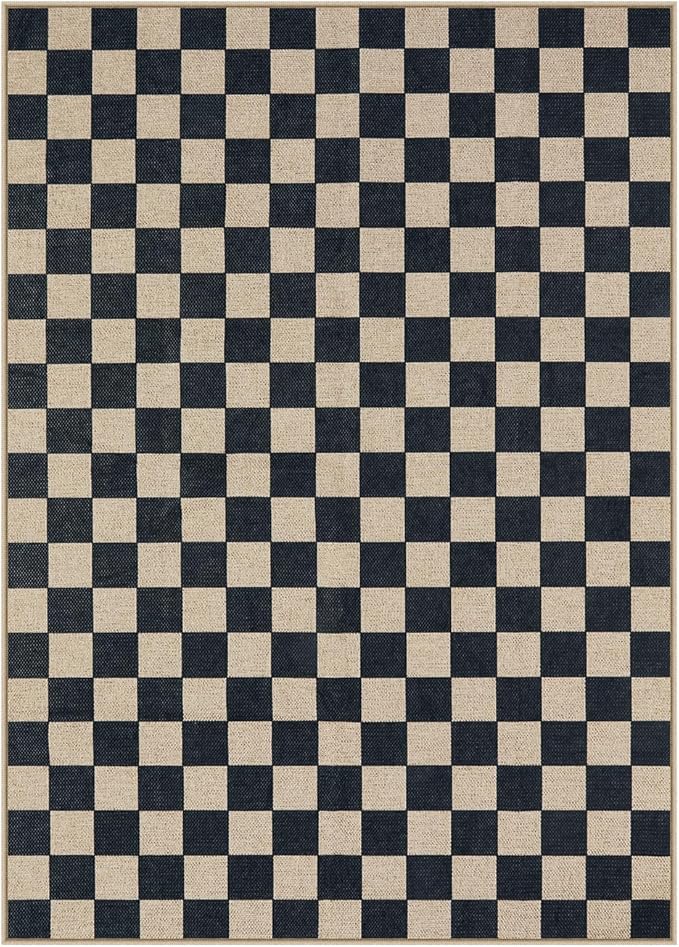 Lahome Checkered Easy Jute Outdoor Rug, 5x7 Farmhouse Rugs for Living Dining Room, Washable Non Slip Non Shedding Floor Carpet for Sunroom Mudroom Backyard Deck