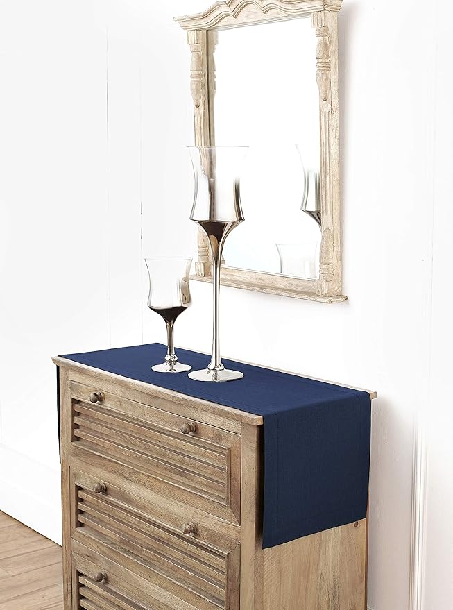 Solino Home Linen Navy Table Runner 36 Inches - Classic Hemstitch, 100% Pure Linen Coffee Table Runner 14 x 36 Inch Ideal for Dresser Tables - Fall, Autumn, Halloween, Thanksgiving