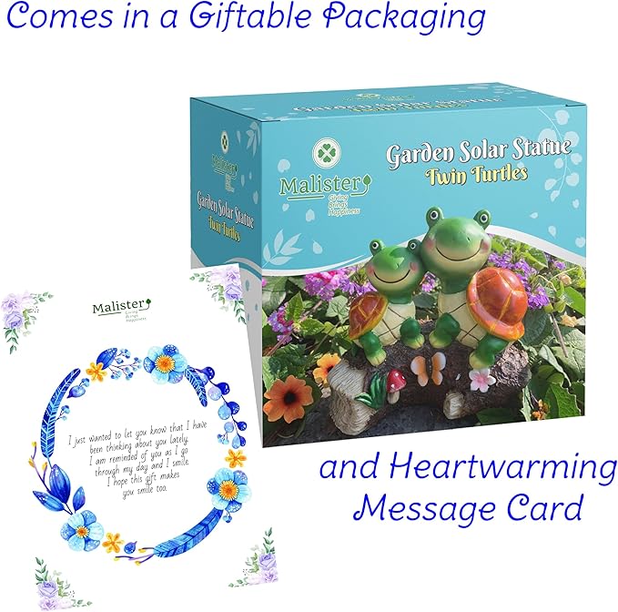 Malister Garden Turtle Figurines Outdoor Decor - Outdoor Statues with Solar LEDs for Patio Decor, Spring Summer Fall, Garden Art Outdoor Lawn Yard Art Gift, Statue Housewarming Gifts