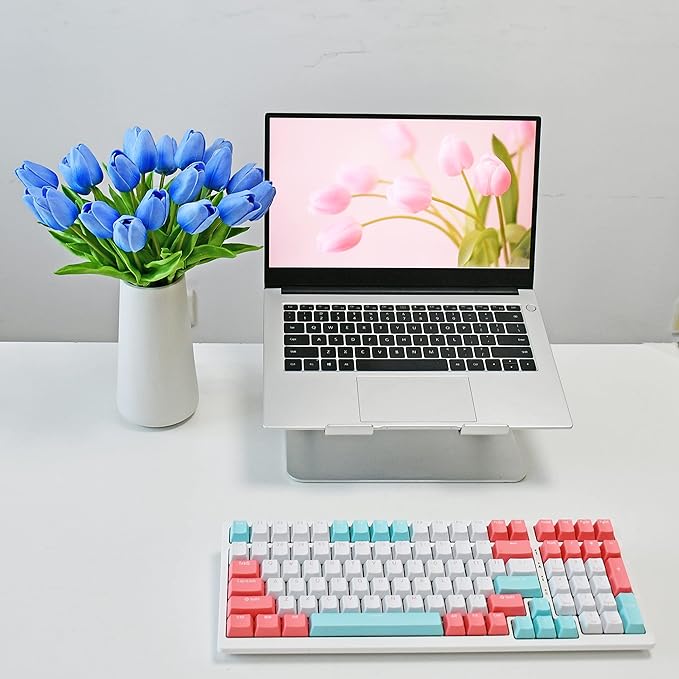 Mandy's Artificial Tulips 20 Stems Light Blue PU Faux Flowers for Wedding Home Decor 13.5 Inch