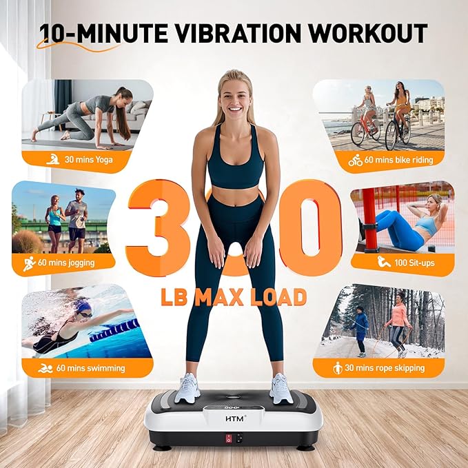 Vibration Plate Exercise Machine - 180 Speeds & 300 lb Capacity, Full Body Workout Vibration Platform with Remote Control for Lymphatic Drainage, Weight Loss & Toning