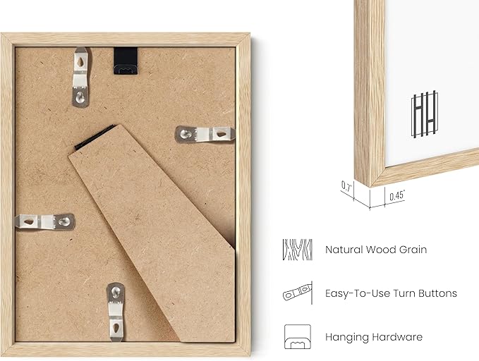 Haus and Hues 6x8 Natural Oak Wooden Picture Frame - Set of 9 6x8 Poster Frame - Premium Oak, Vertical Hang, Shatterproof Plexiglass - Ideal for Home, Room, Office (6x8-inch, Natural, Set of 9)