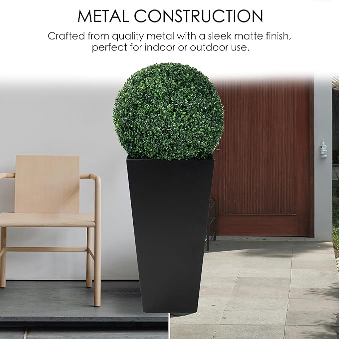 Kozyard 15.4" x 15.4" x 30" Tall Taper Black Metal Planter Flower Plant Pot Indoor Outdoor Planters Steel Flower Pot All-Weather Use with 2 Partition Panels for for Trees, Plants Flowers