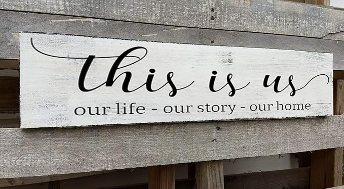 This is Us Sign, Our Life Our Story Our Home Sign, Farmhouse Family Wooden Wall Decor for Living Room Bedroom (This is Us) 6x16 Inch