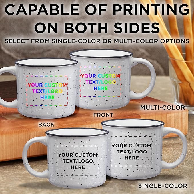 DISCOUNT PROMOS Custom Ceramic Campfire Coffee Mugs 13 oz. Set of 50, Personalized Bulk Pack - Perfect for Tea, Espresso, Cappuccino, Hot Cocoa - White
