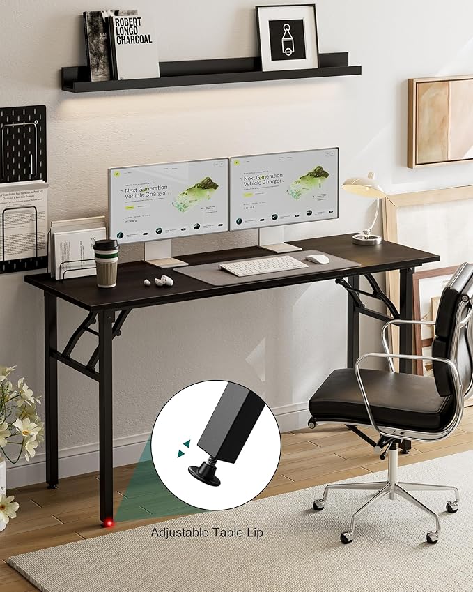 Frylr Small Folding Computer Desk – Portable 55.1 Inch Foldable Laptop Table, Collapsible and Compact for Easy and Fast Setup, Lightweight for Small Spaces, Home Craft and Study Use, Charcoal Wenge