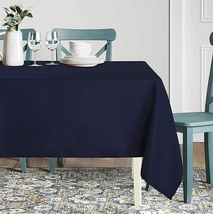 sancua Rectangle Tablecloth - 60 x 84 Inch - Stain and Wrinkle Resistant Washable Polyester Table Cloth, Decorative Fabric Table Cover for Dining Tables, Buffet Parties and Camping, Navy