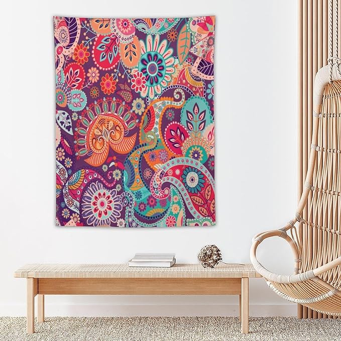 Boho Floral Tapestry, Abstract Mandala Plant Colorful Floral Home Art Wall Hanging for Bedroom Living Room Dormitory 40x60 Inch