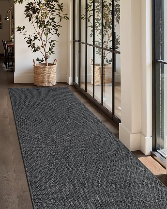 Color&Geometry Door Mat 2'4"x12' Runner Rug with Rubber Backing, Non Slip Washable Hallway Kitchen, Carpet Runners for Hallway Living Room Bedroom, Grey (Rolled-up NO Creases)