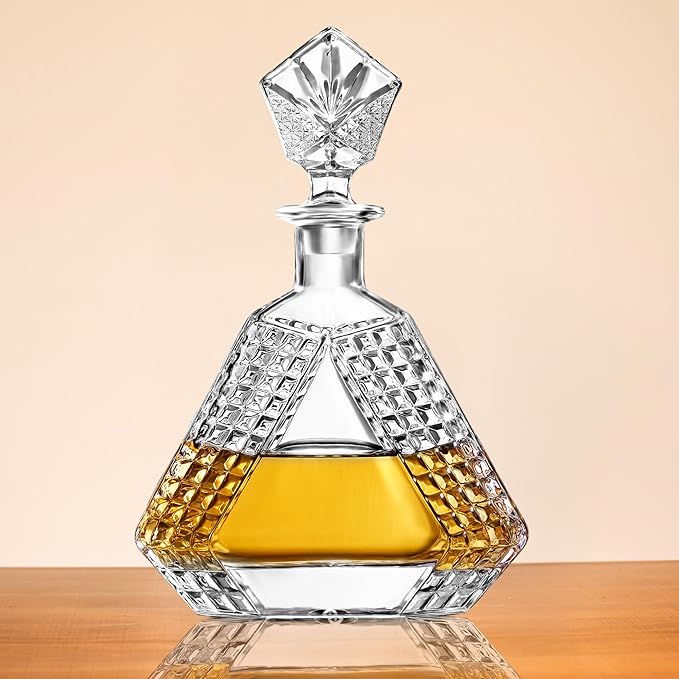 Triangle Whiskey Decanter 650ml – Premium Glass Liquor Decanter with Solid Glass Stopper – Stylish Barware for Bourbon, Scotch & Spirits – Gift-Ready Packaging for Home, Office, Bar, Man Cave Decor