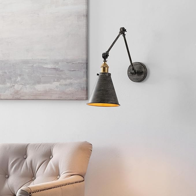 JONATHAN Y JYL7462D Rover 7" Classic Industrial Metal Adjustable Arm LED Wall Sconce, Rustic Dark Gray/Brass Gold for Bedroom, Bathroom, Vanity