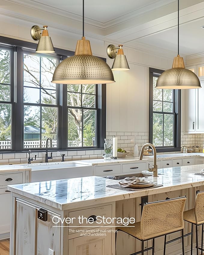 FEMILA Bathroom Light Fixtures 2 Pack, Antique Brass Vanity Light with Hammered Metal Shade, 2-Lights Bath Wall Mounted Lights Wall Lamp for Mirror Kitchen Bedroom, 4FG59B-2 BG