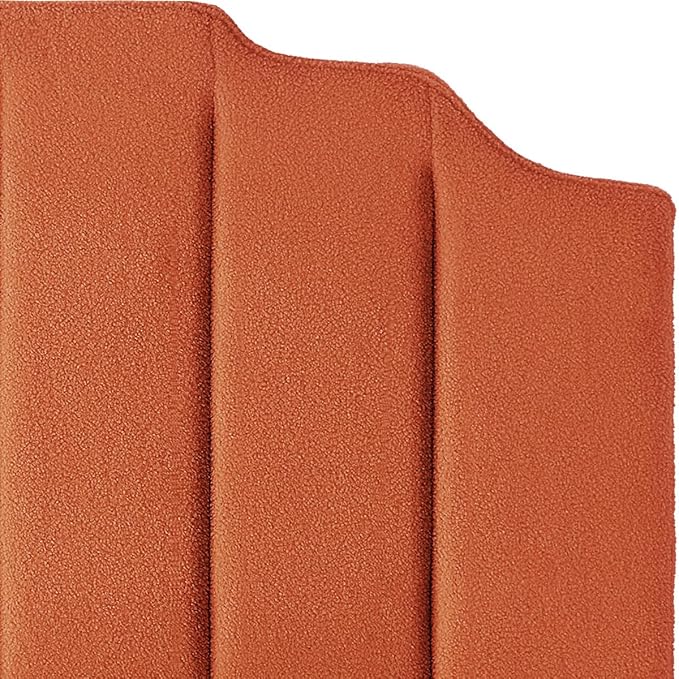24KF Orange Teddy Fabric Tufted King Upholstered Headboard, Modern Vertical Channel Design California King Headboard with Stepped Silhouette Top Edge,6026-K-Teddy Orange