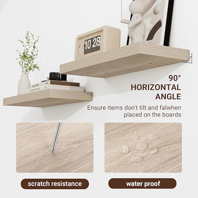 36 Inch Floating Shelves, 3D Textured Wood Grain, 36"x9.25"x1.5" Inch Deep Floating Shelves for Wall, Wooden Shelves for Bathroom, Bedroom, Living Room, Vintage White Oak