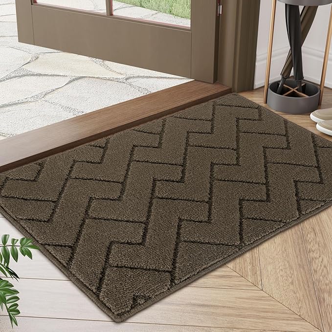 hicorfe Front Door Mat Outside Entrance,20"x31.5" Absorbent Muddy Dirt Resist Welcome Door Mats Outdoor Indoor,Stain and Fade Resistant,Non Slip Backing Entry Mat Doormat for Entryway(Latte)