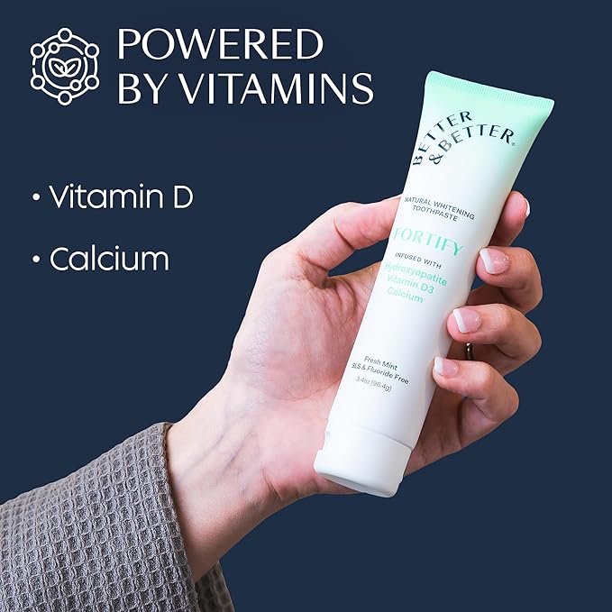 Better & Better Fortify Hydroxyapatite Toothpaste | Infused w/VIT. D & Calcium | Fluoride & SLS Free for Sensitive Brushers | Natural & Vegan Whitening Toothpaste | Fresh Mint Flavor | 3.4oz, 1 Pack