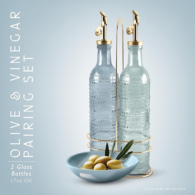 COOK WITH COLOR Glass Olive Oil Bottle Dispenser - 2 Pack- 17oz Oil and Vinegar Cruet - Olive Oil Carafe Decanter for Kitchen